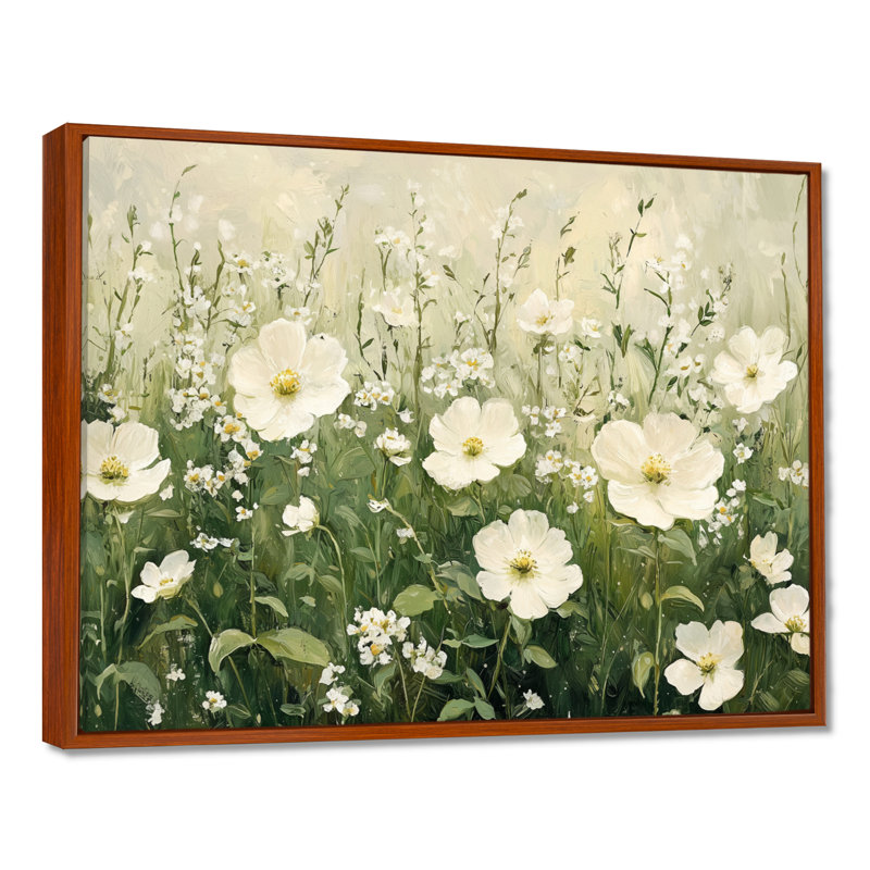 Imca White Wildflower in Spring Bloom II - Wildflowers, art mural, H 16 po x l 32 po, Impression encadrée flottante, Brun