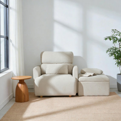 Upholstered Chenille Oversized Chair And Storage Ottoman,Lounge Chair And Ottoman With Comfortable Tufted Backrest And 2 Pillows