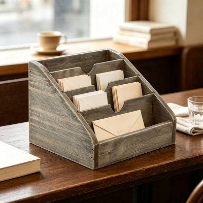 Vintage Wood Mail Sorter with Multiple Compartments, Rustic Desk Organizer for Stationery and Documents, Decorative Storage for Home Office Classroom or Dorm