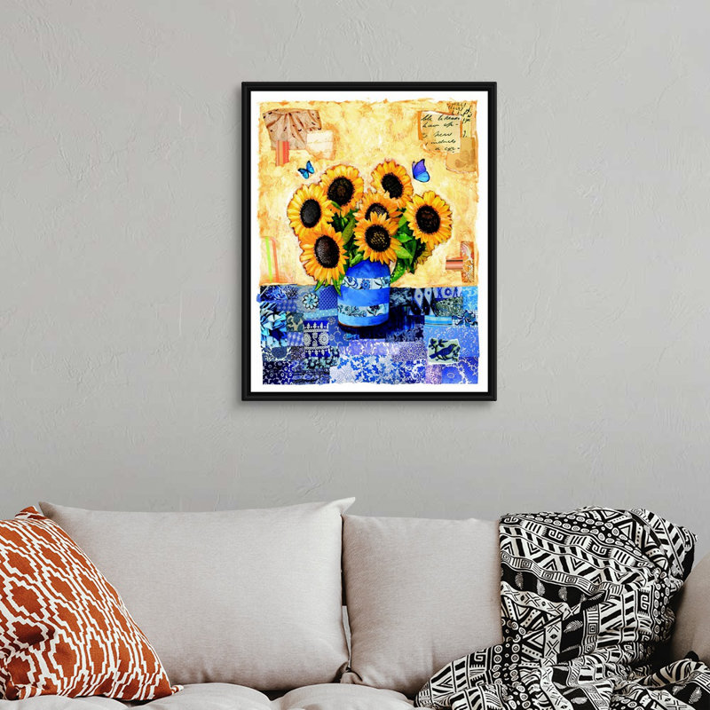 Art mural sur toile Vase tournesol, H 24 po x l 30 po x P 1,25 po, Cadre noir