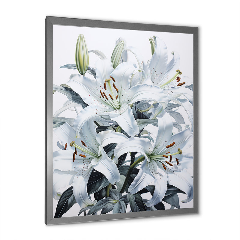«White Serenade Beauty of Lilies II», reproduction sur toile encadrée, Cadre simple argenté, H 44 po x l 34 po x P 1,5 po