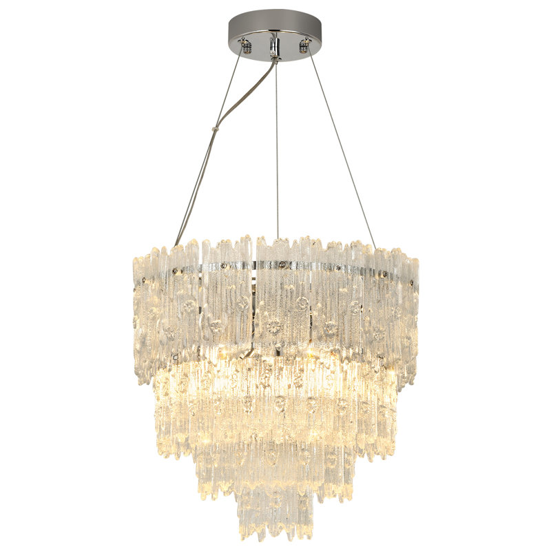 Crystal & Glass Pendant, Height-Adjustable, Sloped-Ceiling Ready, 4 Lights, 39cm H × 38cm W × 38cm D, 3 Tiers