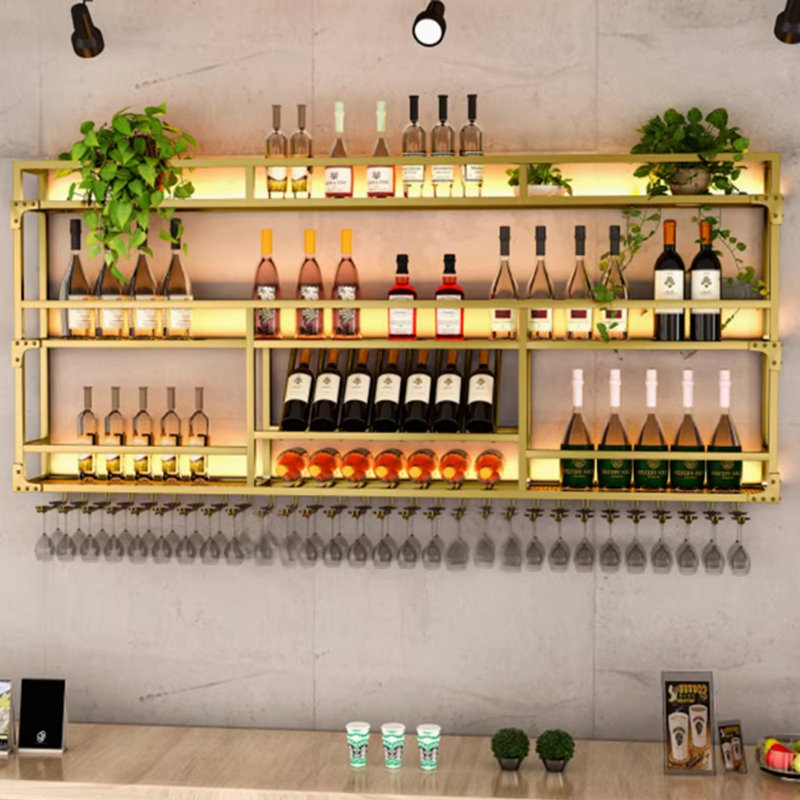 Wall mounted wine rack, Gold, 35.4" H x 59" W x 9.8" D
