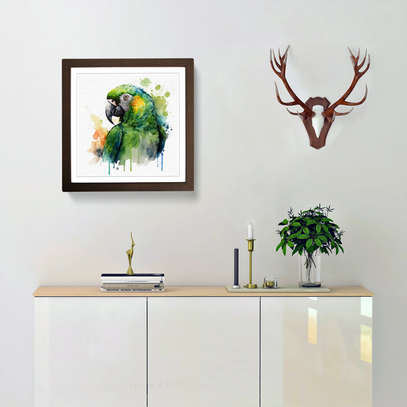 Parrot Watercolour - Framed Print, Walnut
