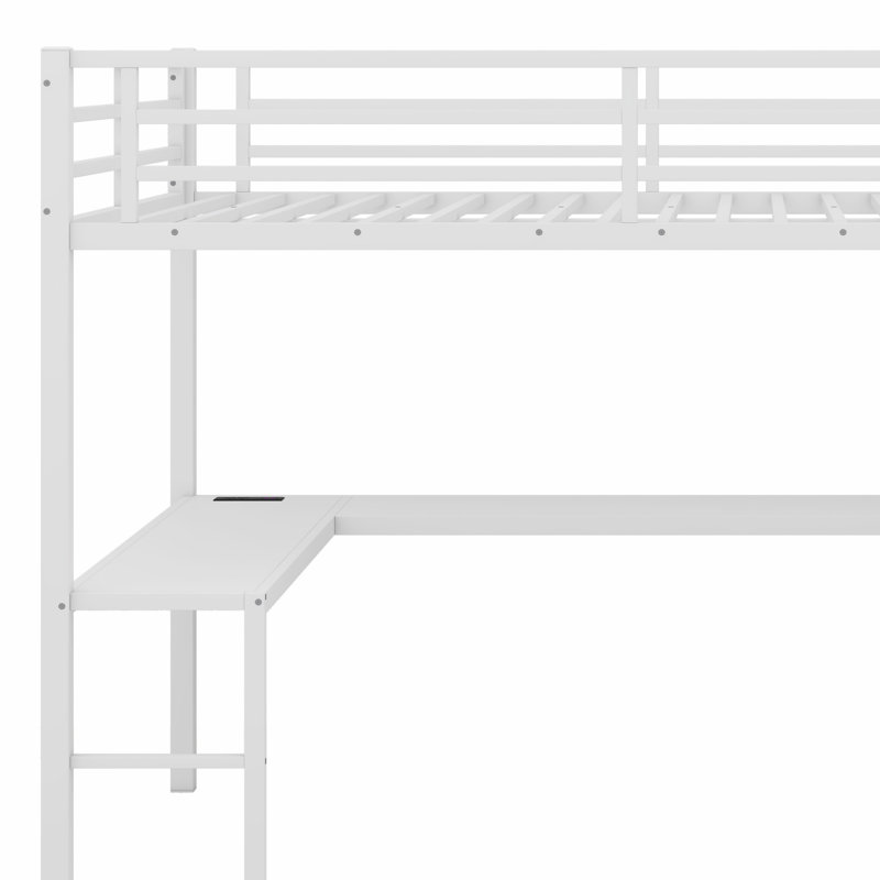 Loft Bed With L-Shaped Desk And USB,Wardrobe Shelf And LED, White