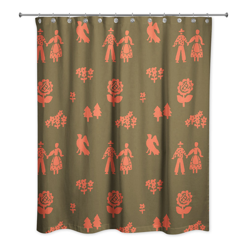 Rideau de douche simple motif Haner, Rouge / Brun