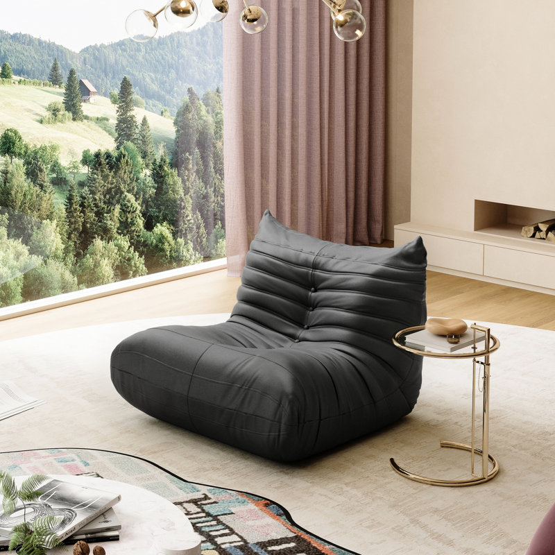 Lazy Sofa Faux Leather Bean Bag Chair Compression Floor Sofa Couch Fireside Lounger for Living Room, Bedroom, Office, Black