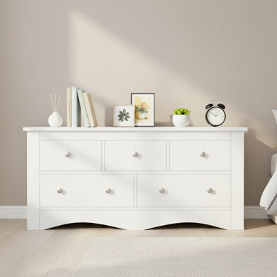 Commode 5 tiroirs en bois avec rangement pour commode, commode de chambre à coucher et meuble télé pour téléviseur de 65 po ou moins