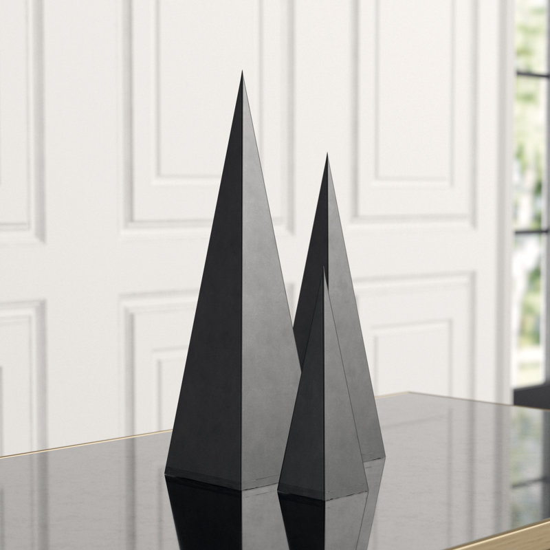 Pyramid Object 3 Piece Sculpture Set, Black