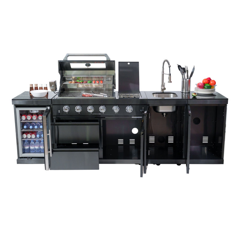 Îlot de barbecue au gaz en acier inoxydable de luxe 104 pouces à 4 brûleurs de 72 000 BTU noir