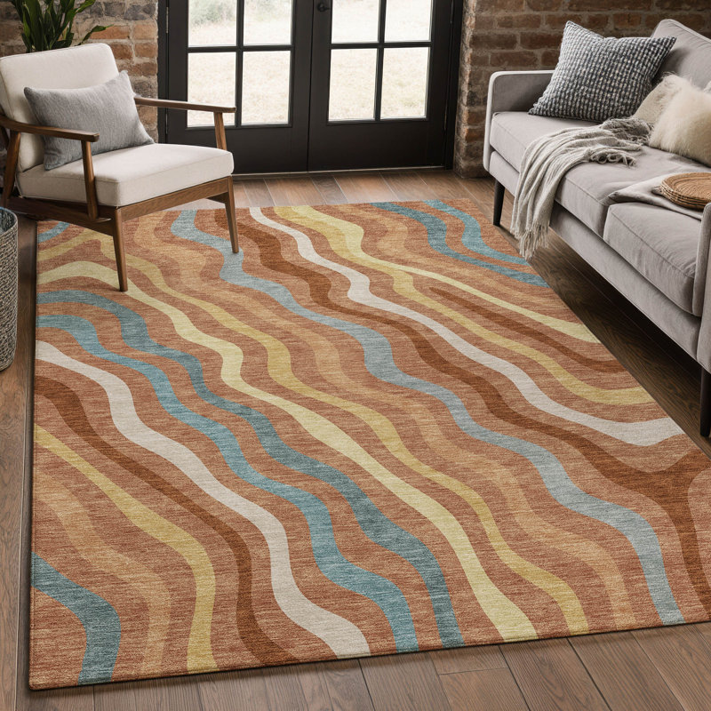 Machine Washable Indoor/Outdoor Chantille ACN2570 Abstract Rug, Paprika, 10' x 14'