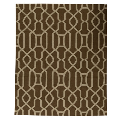 Flatweave Wool Geometric Area Rug in Espresso