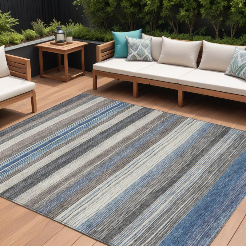 Tapis intérieur lavable rayé bleu 8 pi x 10 pi Denim