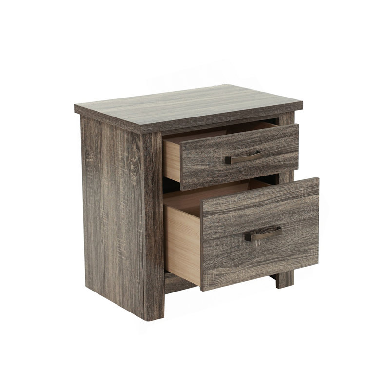 Wooden 2 Drawers Nightstand In Brown Finish