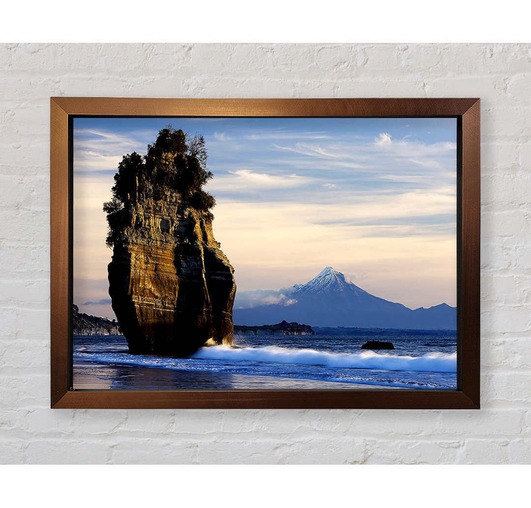 Neuseeland Strand Mount Taranaki Ansicht Gerahmter Druck