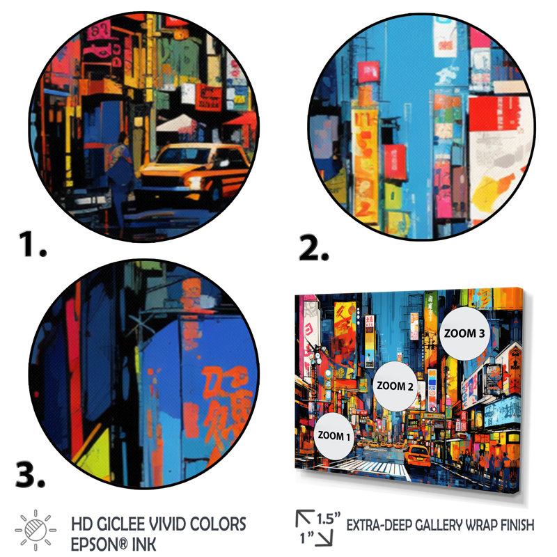 Art coloré de la ville colorée de Popart II, Cadre flottant doré, H 12 po x l 20 po x P 1 po