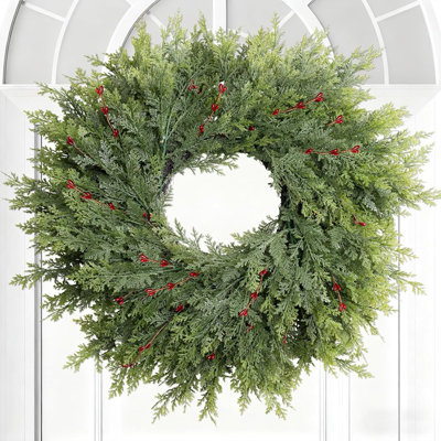 Couronne de Noël en cèdre - vert / rouge - 26 po, grande porte d'entrée intérieure / extérieure