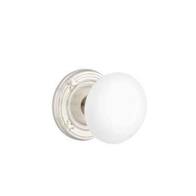 Ensemble de faux boutons Emtek avec ruban et roseau et bouton en porcelaine blanc glacé
