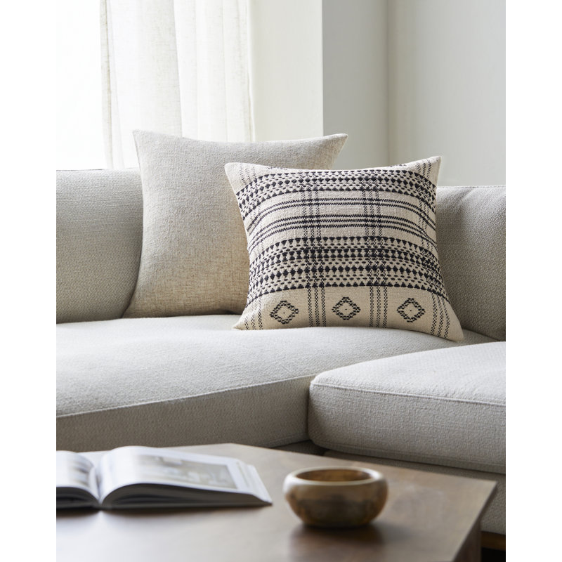 Beige and Black Cotton Square Accent Pillow, 18 inch