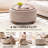 30" W Upholstered Round Storage Ottoman Coffee Table with Wood Legs-366676290