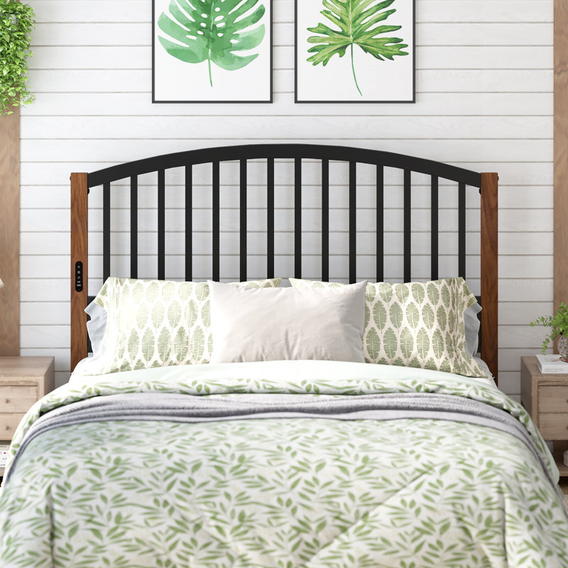 Arch Slats Metal Headboard, Wood Black, Queen
