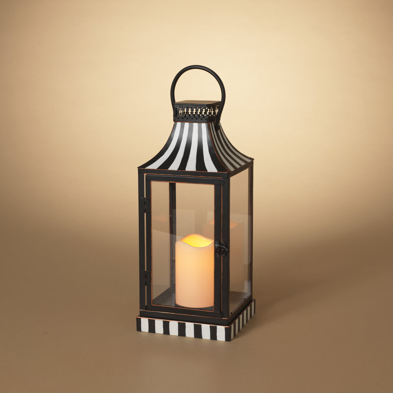 Spirited 15.3 in H Battery Operated Lighted Metal Holiday Lantern with LED Candle