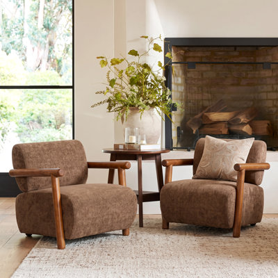Chaise d'appoint rembourrée texturée avec accoudoirs ronds en bois massif Zayden