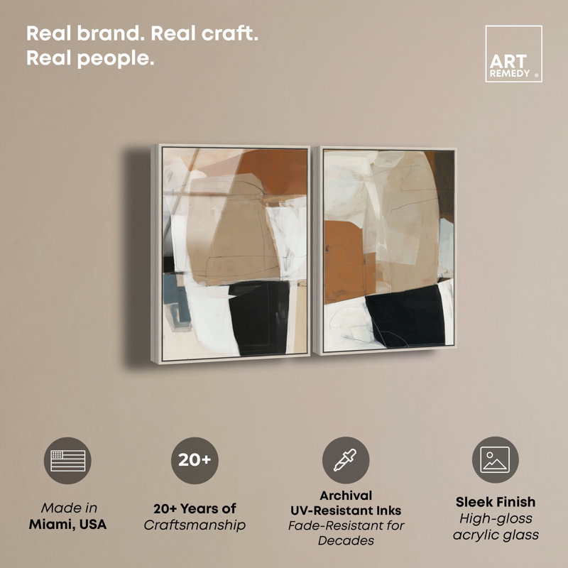 «Rustic Walls Duo», ensemble de décorations murales encadrées à motif acrylique par Art Remedy, cadre argenté, 36 x 54