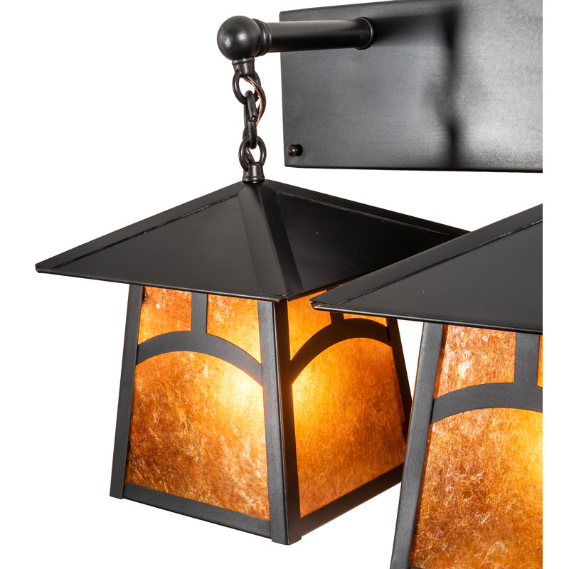 Craftsman Brown 26" Solid Brass Amber Mica 3-Light Vanity Fixture