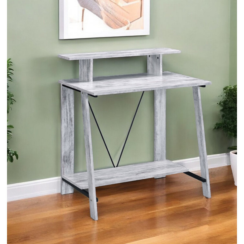 Writing Desk With Upper Shelf, Antique White