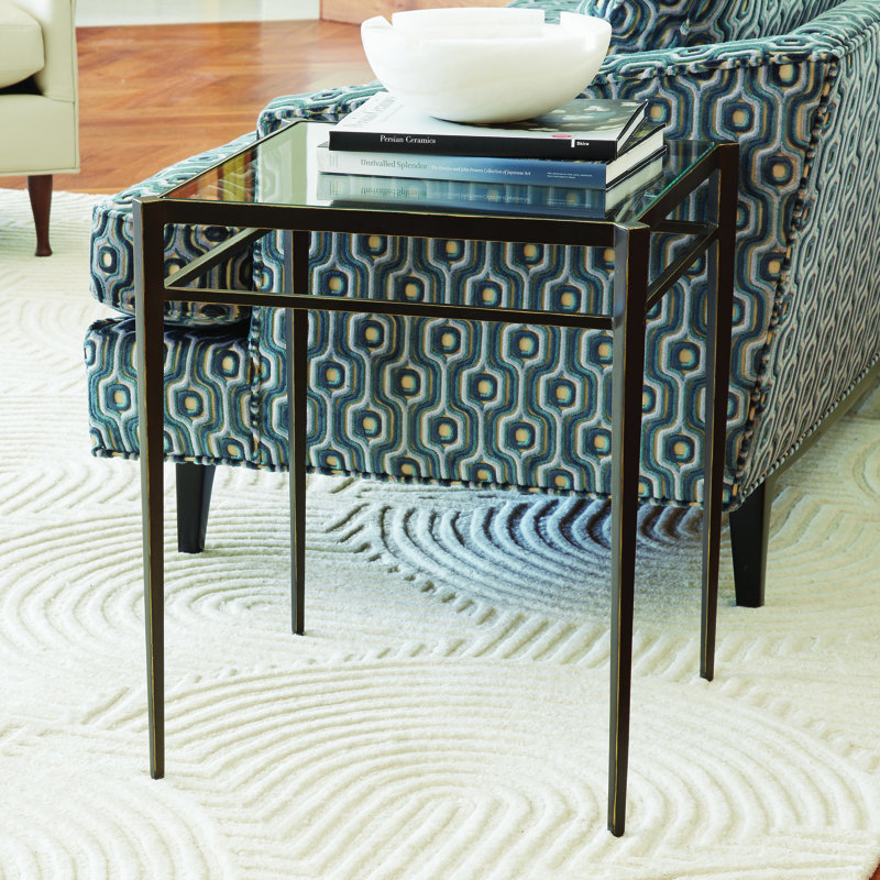 Bronze Metal and Glass Square Side Table