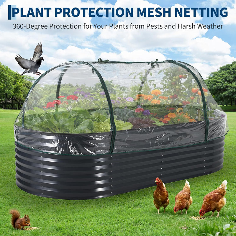 8X4X2Ft Outdoor Raised Garden Bed With Cover, Gray