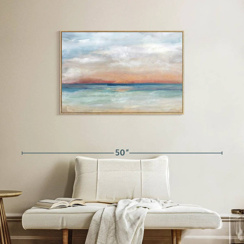 Scène sereine, paysage lumineux, Cadre flottant en bois naturel, 37 po x 25 po