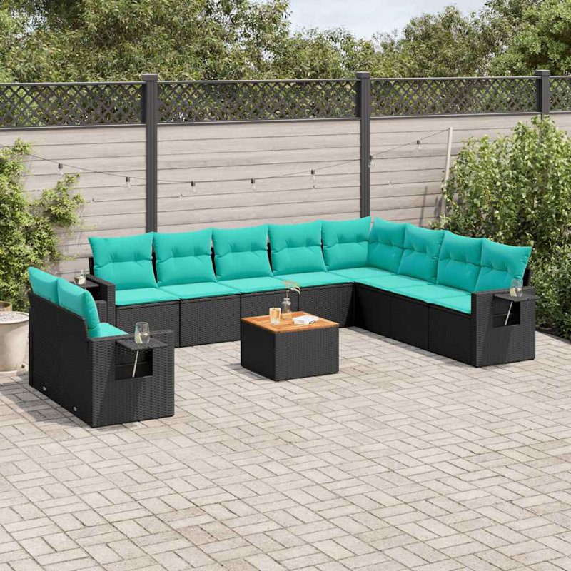 Ensemble de canapé de patio avec coussins 11 pièces Vidaxl, Bleu, Noir
