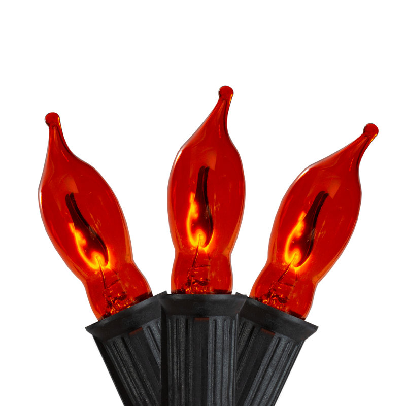 Flamme orange scintillante C7 - lumières d'Halloween - fil noir de 9 pi