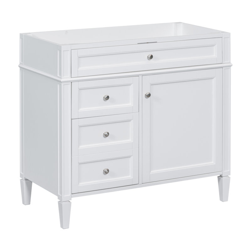 35'' Single Bathroom Vanity Base Only, White, Silver