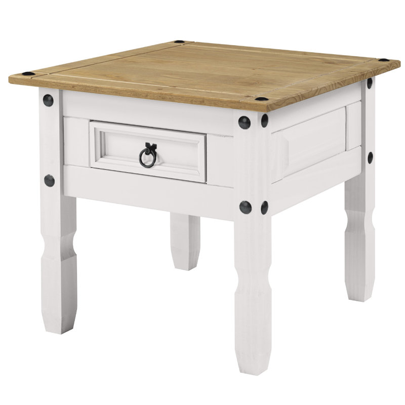Grande table de bout en bois massif 20,98 po Aadhvik, Blanc délavé