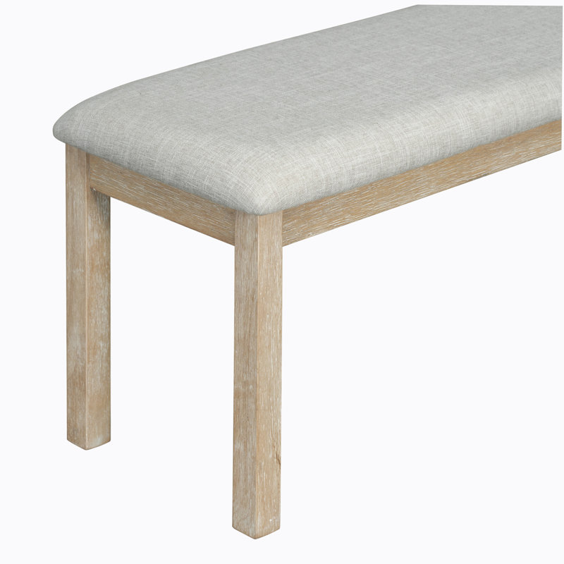 Ensemble de table de salle à manger 6 pièces avec placage en bois massif et coussin moelleux, Beige, Bois naturel délavé
