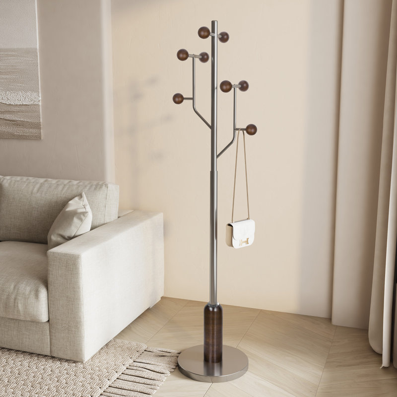 Stainless Steel Freestanding 8 - Hook Coat Rack, Brown