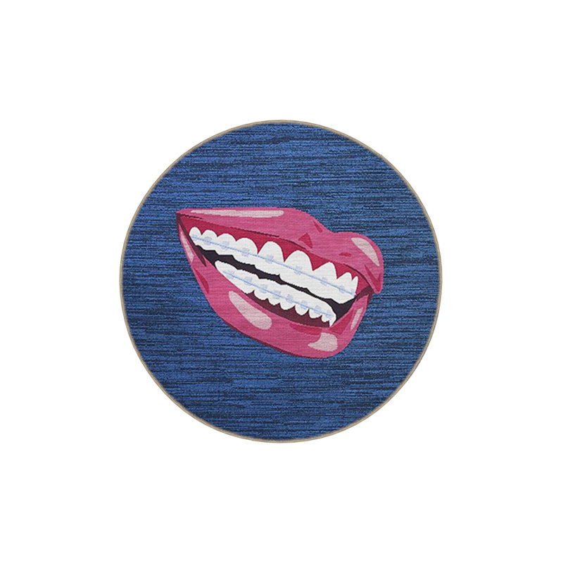 Creative Modern Decorative Carpet With Blue Themed Lip Pattern, Round 4'