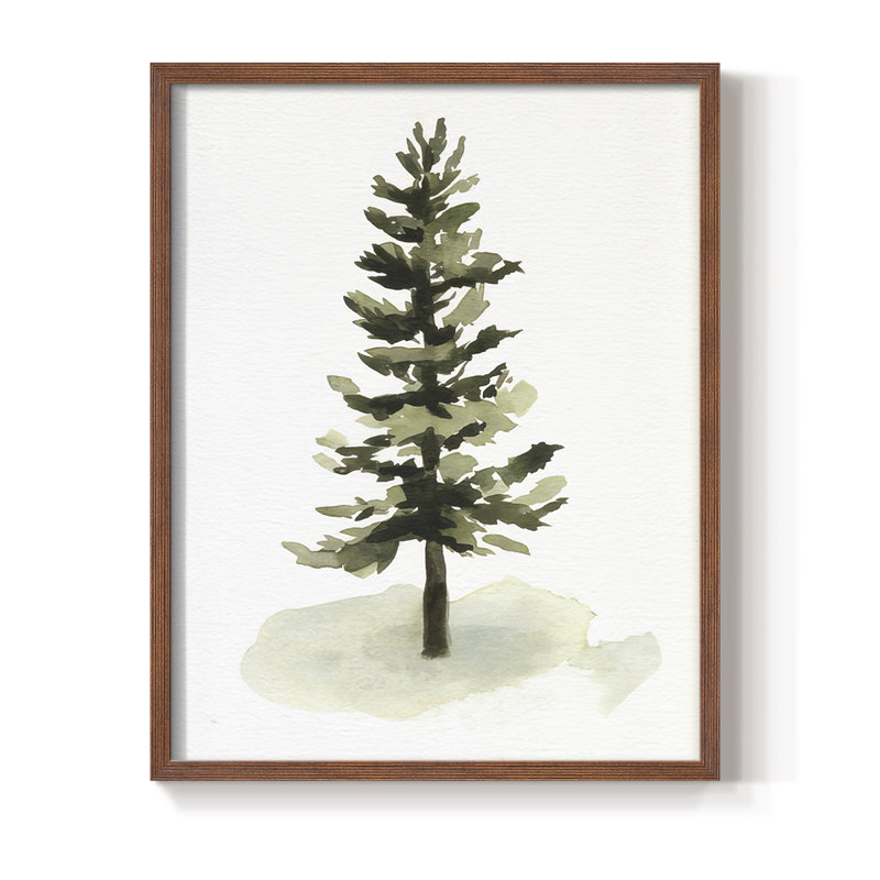Aquarelle pin II, reproduction encadrée - bois massif, Noyer, H 30 po x l 24 po