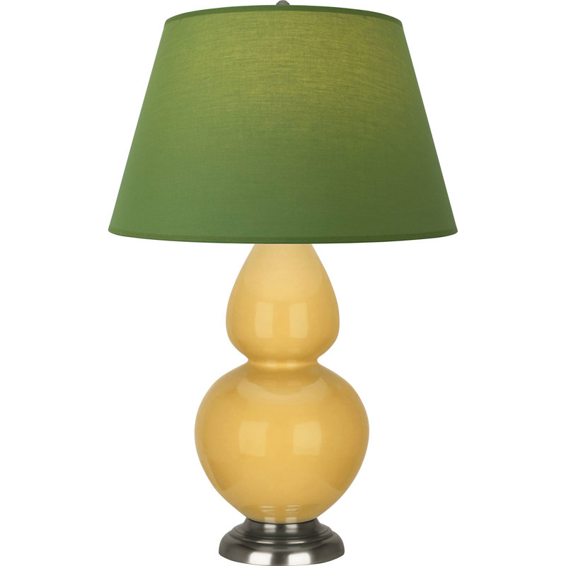 Lampe de table double gourde en céramique, Thé vert / taupe, Jaune coucher de soleil glacé / argent antique, Argent argent