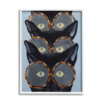 Drôle de chats noirs dans des verres encadrés sur bois par Coco De Paris, peinture
