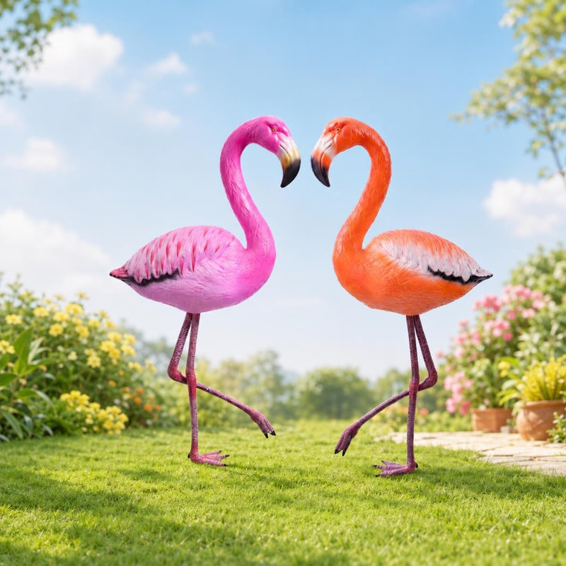Flamant rose en plastique, rose, orange, Orange,Pink