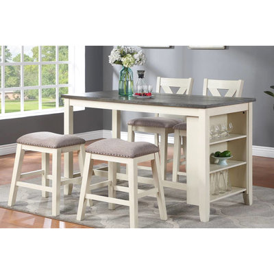 Table de salle à manger à hauteur de comptoir avec tables de rangement et chaises et tabourets confortables de style lin