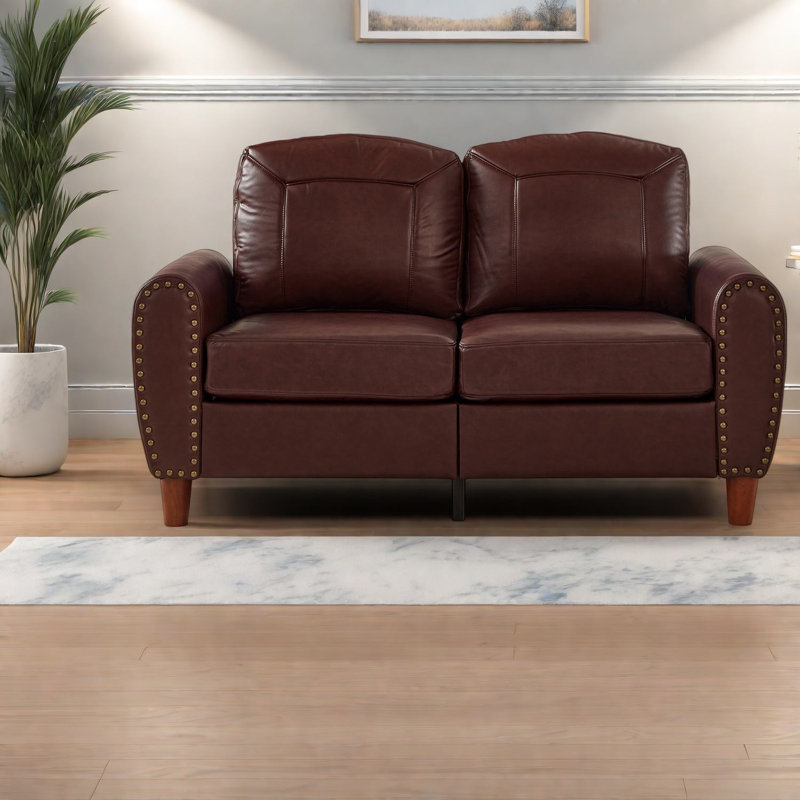 Compact Sofas 59 Inch PU Leather Loveseat, Classic Rolled Arm for Home