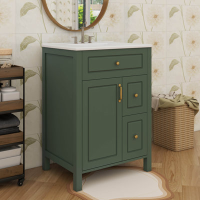 Meuble-lavabo de 24 po avec lavabo en céramique, 1 porte à fermeture en douceur et 2 tiroirs à fermeture en douceur