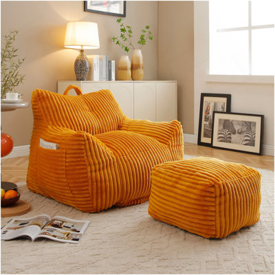 Fauteuil à billes en peluche pour adultes avec accoudoirs et repose-pieds Giant