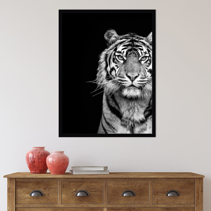 Tiger Minimalist Animal Portraiton Black by The Creative Bunch Studio - Single Picture Frame Print, Noir Black Framed