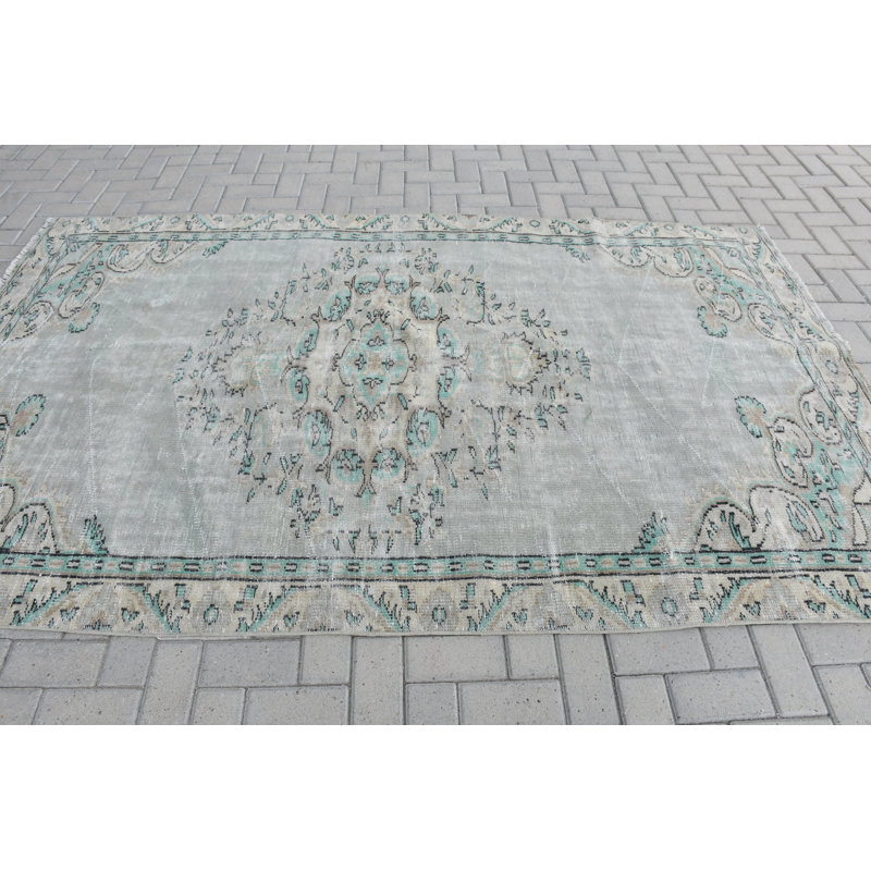 Tapis Oushak rétro - grand tapis turc vert idéal pour la décoration intérieure noir / vert